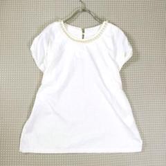 a.v.v　パール装飾 白 半袖シャツ Lサイズ　上品　女子会　綺麗め　イトキンのサムネイル
