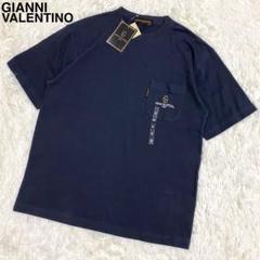 新品　ジャンニバレンチノ　Tシャツ　ポケット　ポケT　刺繍ロゴ　黒　イタリア　M