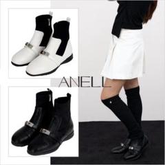 ●●ANELL/アネル●●バックル付ショートゴルフブーツ●白●スパイクレス ○○ANELL/アネル○○バックル付ショートゴルフブーツ○白