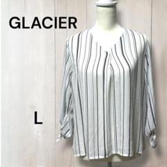 グラシア　シフォンシャツ　七分袖　ストライプ　Vネック　オフィスカジュアル　L