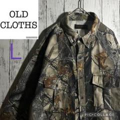 【古着】ネルシャツ　リアルツリー　カモ　ハンティングシャツ　Ｌ　オリーブ