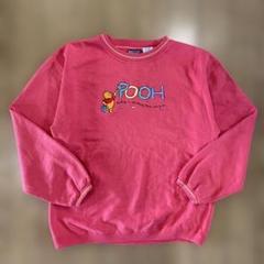 Pooh 90s スウェット くまのプーさん 刺繍 古着 ピンク Lサイズ