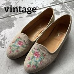 80.90s ヴィンテージ　ラルフローレン花柄刺繍 ベージュ ローファー　キナリ