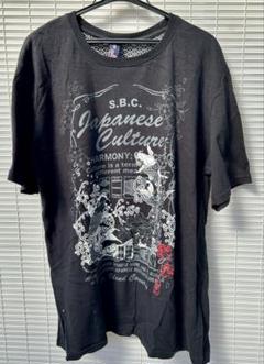 雲彩 和柄 ジャパニーズカルチャー『鯉の滝登り』ブラック Tシャツ 2XL