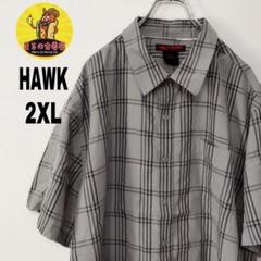 usa古着 HAWK　半袖ボタンシャツ2XL　ライトグレーブラック　チェック