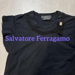 【Salvatore Ferragamo】フェラガモ　ガンチーニ　白Tシャツ　M 美品▽サルヴァトーレフェラガモ パンチングガンチーニ レザー