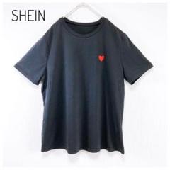 シーイン ハート刺繍ブラックTシャツ ワンポイント カジュアル 洗える シンプル