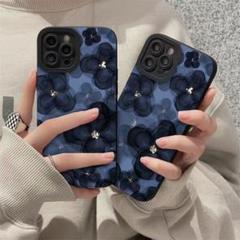 iPhone15Pro スマホケース フラワー 【新入荷】 青 韓国 花柄