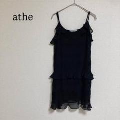 athe キャミワンピ ノースリーブ シフォンワンピース 36号 ブラック 黒