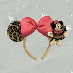 東京ディズニーリゾート ミニーマウス　ヒョウ柄イヤーマフ　ピンク　リボン　ファー 東京ディズニーランド ディズニー ミニー 耳あて ヒョウ柄