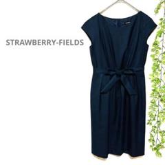 【STRAWBERRY-FIELDS】ワンピース　ネイビー　ひざ丈　裏地あり