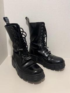 NEW ROCK 黒 合成皮革 ワークブーツ ヒール5cm