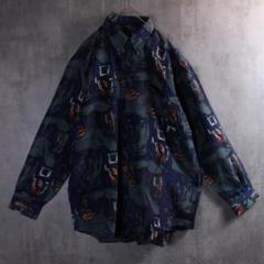古着 ヴィンテージ 総柄シャツ デットストック ポリエステル M テロ感