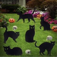 新品 6個入り ハロウィンデコレーション ヤードサイン 黒猫 ガーデンサイン