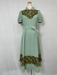 F118 used レトロ チェック 切り替え ロングワンピース vintage