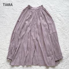 TIARA 長袖ブラウス ベビーピンク ギャザー プリーツ リボン ボウタイ