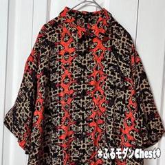 【大きいサイズ】　ヴィンテージ　シャツ　半袖シャツ　柄シャツ　個性的　オレンジ