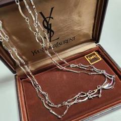 YSL イヴサンローラン 3連 半円 ロング ネックレス シルバーカラー YSL イヴサンローラン 3連 半円 ロング ネックレス シルバー