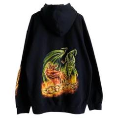 海外古着 悪魔 龍 ドラゴン 炎 パーカー プルオーバー y2k ストリート