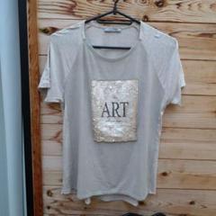 ZARA ART ★スパンコール Tシャツ Sサイズ ベージュのサムネイル