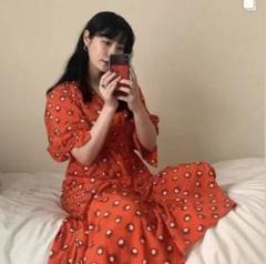 【美品】adam et rope 花柄 半袖 カシュクールロングワンピース