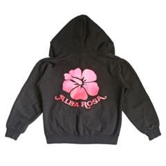 レア アルバローザ フルジップパーカー 平成ギャル ハイビスカス ラメ ホワイト ALBA ROSA ハイビスカス ビッグプリント ジップアップ パーカー