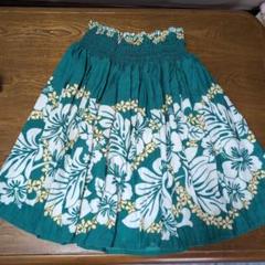 フラダンス用花柄スカート 緑色