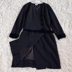 希少✨　フォクシー　ベロア切替ワンピース　ウエストリボン　ドレス　黒　38サイズ