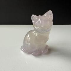 天然石フローライトの猫　置物　彫物NO.072809