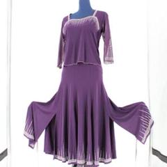 【美品 社交ダンス衣装】上下セット トップス スカート エル・プラト 紫 可愛い 美品 社交ダンス衣装】上下セット トップス スカート エル