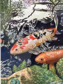 田村富子 鯉の水彩画 木製額縁付き m98057211883_1.jpg?1728121821