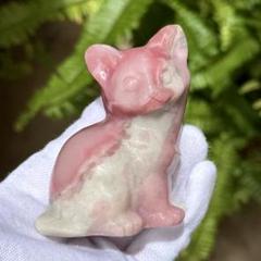 ピンクオパール 猫ちゃん 彫刻 ペルー産 天然石