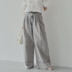 グレー デニム ワイドパンツ　タックデザインワイドデニム