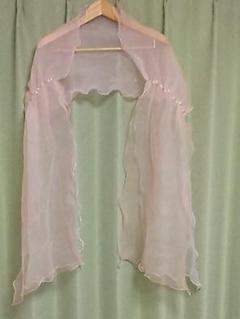 桜色 薄手ショール パールビーズ付