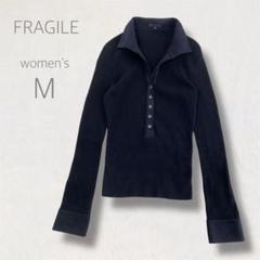FRAGILE 長袖 ポロシャツ 38 M ブラック スタイリッシュ 着痩せ効果