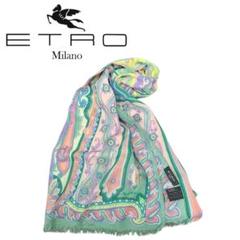美品 ETRO エトロ ストール スカーフ ペイズリー 総柄 グリーン
