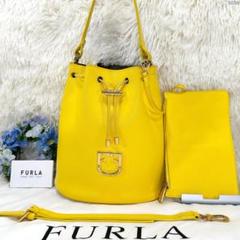 【美品/ポーチ付き】フルラ ドローストリングバッグ 2way 巾着バッグ 黄色 美品/ポーチ付き】フルラ ドローストリングバッグ 2way 巾着
