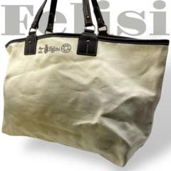 極美品　大容量　フェリージ　トートバッグ　キャンバス　レザー　ベージュ　希少 極美品 大容量 フェリージ トートバッグ キャンバス レザー