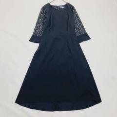 23AW✨美品　アンタイトル　フレアワンピース　紺　L レース袖