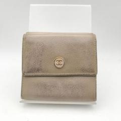 シャネル　折財布　財布　ウォレット　ココボタン　キャビアスキン　ピンクベージュ