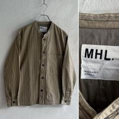 美品 MHL. ストライプ バンドカラーシャツ ベージュ マーガレットハウエル