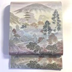 5k1519 袋帯絹花鳥絵図金閣寺金色銀色グレー緑赤ピンク