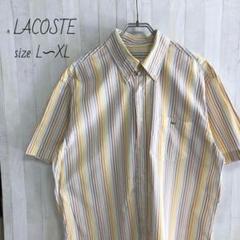 LACOSTE☆ラコステ　刺繍ロゴ　半袖シャツ　ストライプ柄　古着　90s