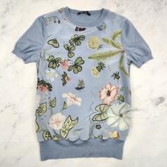 GUCCI イタリア製 シルク カシミヤ 羊毛 混 半袖 ニット フラワー