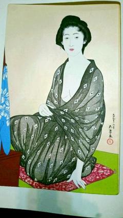 橋口五葉 「耶馬渓の雨」「化粧の女」2枚【復刻木版画】