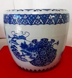 □中古 火鉢 金属製 (唐獅子 牡丹) レトロ 民芸品昭和インテリア