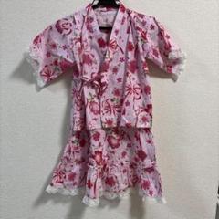 花柄ピンク着物ドレス レース付き　120サイズ