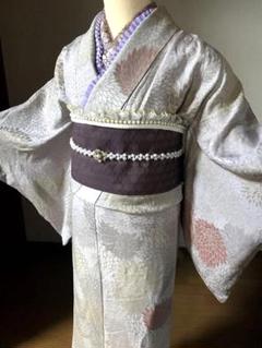 小紋　アンティーク着物　菊づくし　くすみカラー❤️キラキラ　金線描　和洋折衷
