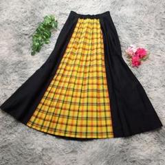 【Risley】イエロー×黒 チェック切替 ロングスカート ウェストゴム F