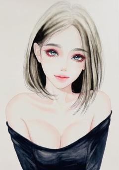 手描きイラスト　水彩原画　ショートヘアの女の子230 手描きイラスト 水彩原画 ショートヘアの女の子230